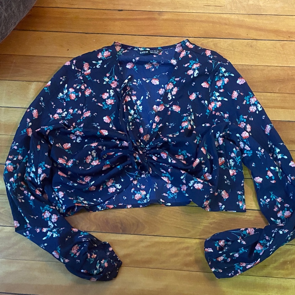 SHEIN Navy Floral Blouse